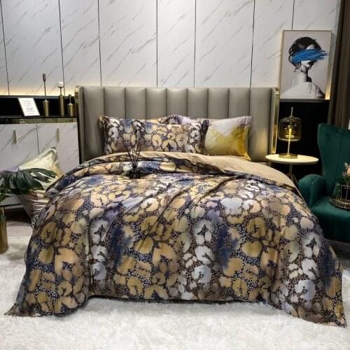 Luxury Leopard Printing 1000TC Egyptian Cotton Bed Linen Satin Silky Bedding Set Double Duvet Cover Set Bedspread Home Textiles