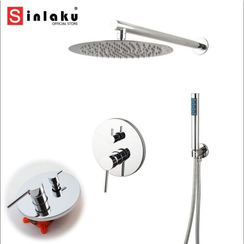 SINLAKU Rainfall Shower Faucet Set Chrome Polish Wall Mount Hand Shower Mixer Tap Square Handshower Embedded box Bathtub Shower