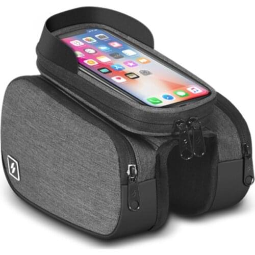 Bike Phone Front Frame Bag Waterproof Bicycle Top Tube Cycling Phone Mount Pack with Touch Screen Sun Visor Large Capacity Phone