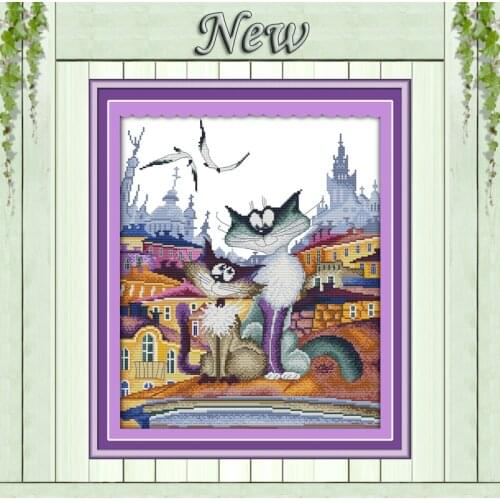 A gorgeous city cat,11CT Pattern on the canvas DMC 14CT Cross Stitch kits,needlework embroidery for Sets,DIY Crafts Home Decor