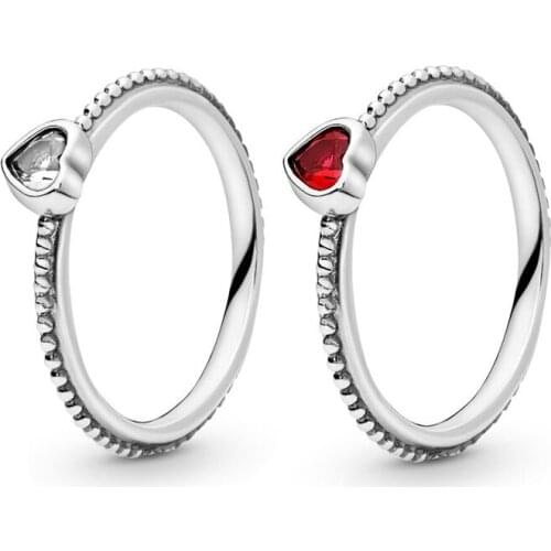 High Quality Standard 925 Sterling Silver Ring And Heart White Red Language Ring