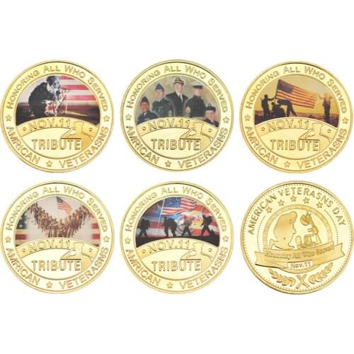 WR 11.11 American Veterasns Gold Plated Challenge Coins Set with Holder USA Army Bullion Coin Souvenir Gift for Men Dropshipping