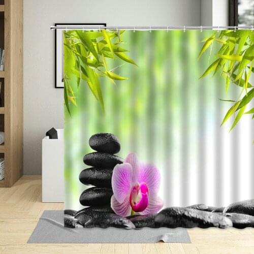Zen Buddha Shower Curtain Bamboo Orchid Purple White Cloth Curtain Bathroom Home Decoration With Hook Waterproof Washable