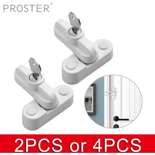 PROSTER 2PCS / 4PCS Zinc Alloy Door Lock Window Safety Locks Security Window Restrictor UPVC Door Sash Jammer White With Keys