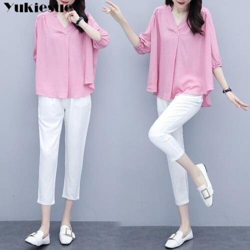 Summer 2 two piece set women clothes ensemble femme sets womens outfits for women chiffon blouse pencil pants women matching