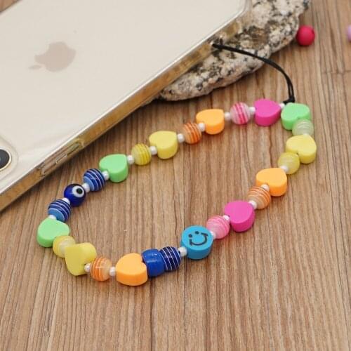 Fashion Colorful Love Beads Ladies Mobile Phone Case Chain Bohemian Candy Soft Pottery Women Strap Lanyard Accessories