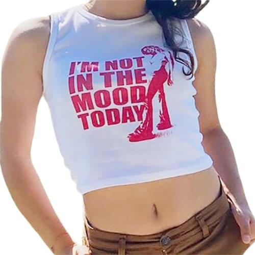 Ladies Cute Print Crop Top y2k Casual Print Sleeveless Camisole Top Graphic Print Crop Top 2021 Electronic Girl Vest