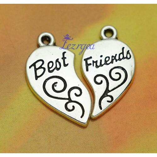 10Sets/lot--11x18mm, heart cham.Antique silver plated Best Friends Heart puzzle charms,DIY supplies,Jewelry accessories