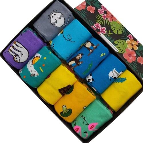 10 Pairs/Pack Fashion Funny Socks for Men & Women Fun Crazy Colorful Cool Novelty Cute Animal Casual Cotton Happy Dress Socks