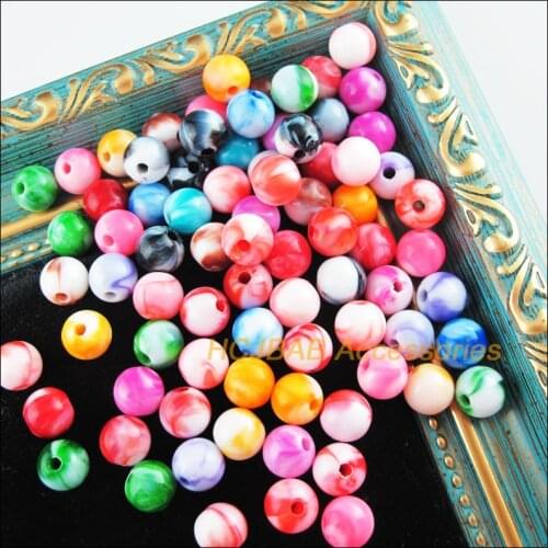 120Pcs Mixed Imitation Stone Acrylic Flower Round Spacer Beads Charms 8mm