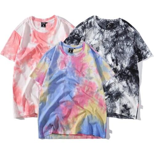 2021 Kpop Summer Beach Tie Dye Men T Shirt Homme Loose Short Sleeve Casual Dress Top Blanc Tshirts Cotton Women Couple Camisetas
