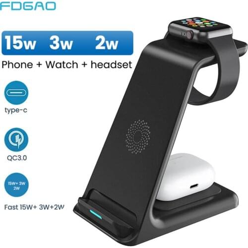 20W 3 in 1 Qi Wireless Charger Stand for iPhone 12 11 XS XR X 8 Fast Charging Dock Station For Apple Watch 6 SE 5 4 AirPods Pro
