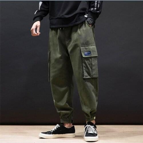 Loose Trendy Summer Cargo Pants for Men Elastic Waist Outdoor Sport Style Big Size Sweatpants Pocket Trouser Pantalones Hombre