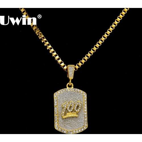 Uwin Full Bling Rhinestones Dog Tag Pendant Necklace One Hundred Percent With Free 70cm Box Chain Drop Shipping Hip hop Jewelry