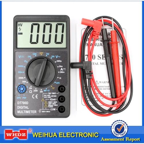 WHDZ DT-700D Mini Large Screen Digital Multimeter Buzzer Overload protection Square Wave Output Voltage Ampere Ohm Tester Probe