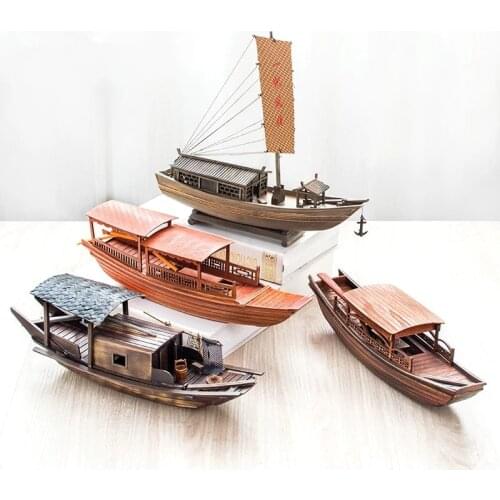 Retro Nostalgia Wooden Boat in China The Model of the Canopy Boat Ancient Boat Small Fishing Boat Desktop Decoration Handicraft