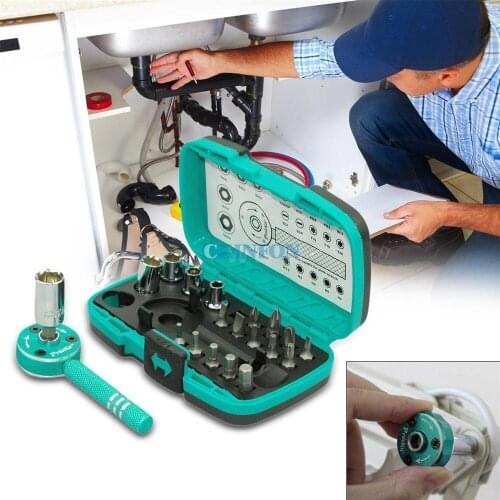 DHL 20Set SD-2319M 22pcs Multi-functional Palm Ratchet Wrench Bit 1/4" Driver Socket Set Screwdriver Kit Repair Tool