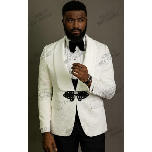 Mens Wedding Suits 2021 Latest Design Custom Made White Smoking Tuxedo Jacket Groomsman Groom Terno Suits For Men Bridegroom