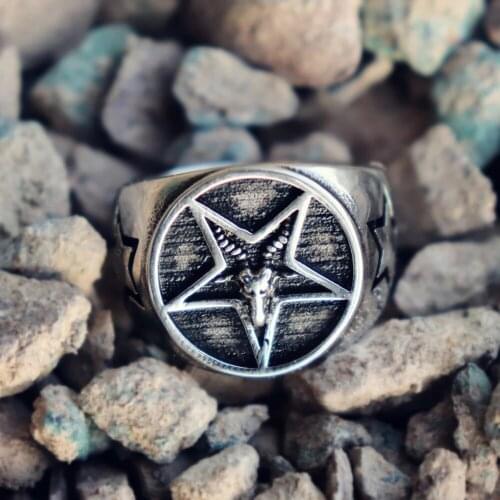 Mens Stainless Steel Ring National Wind Retro Style Demon Satan Ring Motorcycle Rock Punk Jewelry
