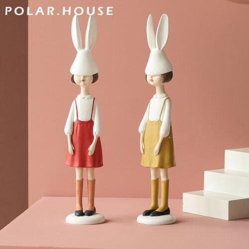 Modern Home Decoration Figurines Rabbit Girl Figures Resin Doll For Bithday Gift Living Room Decor Ornaments Red Cute Young Girl