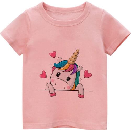 Girl T-Shirt Cute Unicorn Children T Shirt Cartoon Funny Baby Boys Girls Harajuku Summer White Pink T-shirt Kids Cartoon Clothes