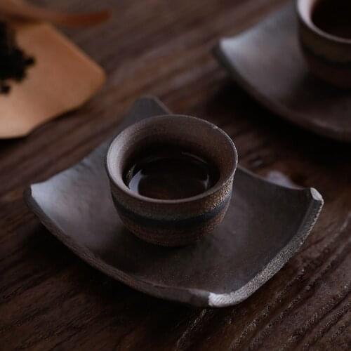 Tile Coaster Handmade Vintage Coarse Pottery Heat Proof Mat Tea Coaster Ceramic Kung Fu Tea Ceremony