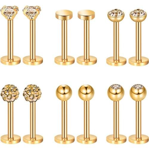 12Pcs/Set Heart Labret Piercing 16G Lip Ring Crystal Star Upper Lip Helix Piercing Tragus Earring Cartilage Stud Pircing Jewelry