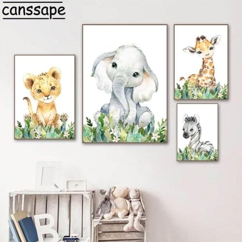 Jungle Animals Print Posters Nordic Canvas Painting Zebra Giraffe Elephant Wall Art Poster Nursery Decor Picture Kids Baby Room
