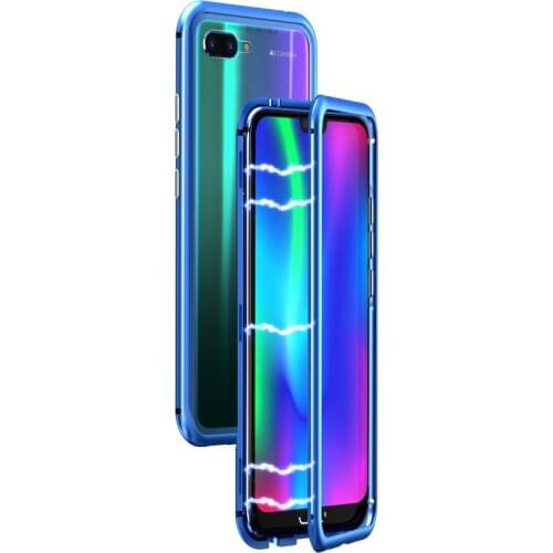 Magnetic Adsorption Flip Case for Huawei Honor 10 Tempered Glass Back Cover Luxury Metal Bumpers
