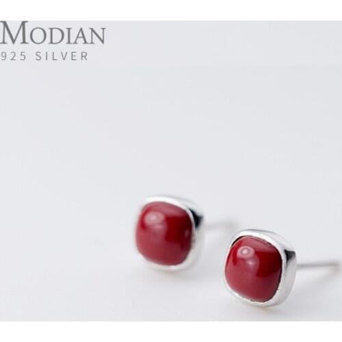 Modian Hight Quallity 100% Sterling Silver 925 Elegant Onyx Stud Earring for Women Geometric Ear Pin Retro Style Fine Jewelry