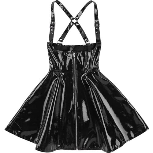 Fashion Womens Sexy ClubWear Sexy Dress Latex Costumes Wetlook Leather Zipper X-back Vintage Pole Parties Corset Hot Dress