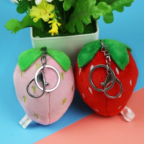 Strawberry doll plush key chain toy bag key chain ornaments cute catching machine doll for classmates and girlfriends
