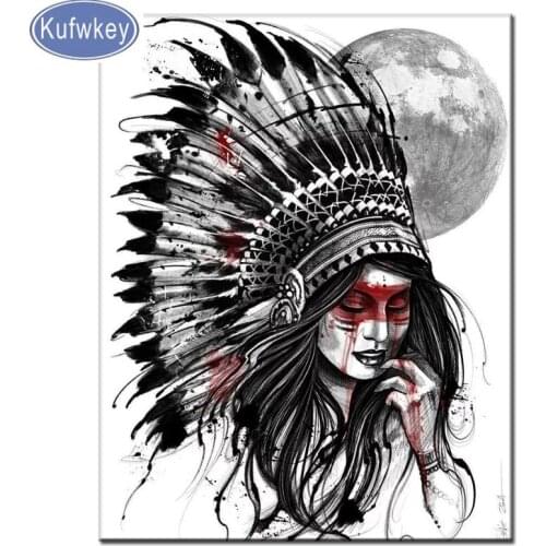 New 5d diy diamond paintings Indian feather woman diamond embroidery full display cross-stitch portrait 5D mosaic new year gift