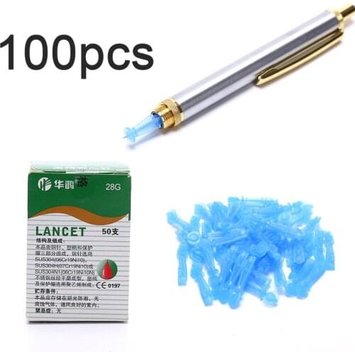 100pcs Pack 21g With Pen Device Disposable Needles Blood Glucose Use For Sterile Lancets Vent Drain Blood Lancet Dedicated