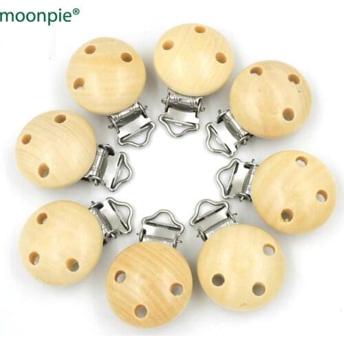 Wholesale 50 pcs Good quality Pacifier Clips Wooden Round natural color For Baby 45x29mm EA213