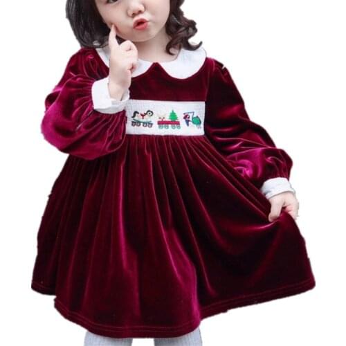 Baby Girl Autumn Winter velvet smocked priness dress Vintage Spanish Lolita Ball Gown Dress for Christmas Party Casual
