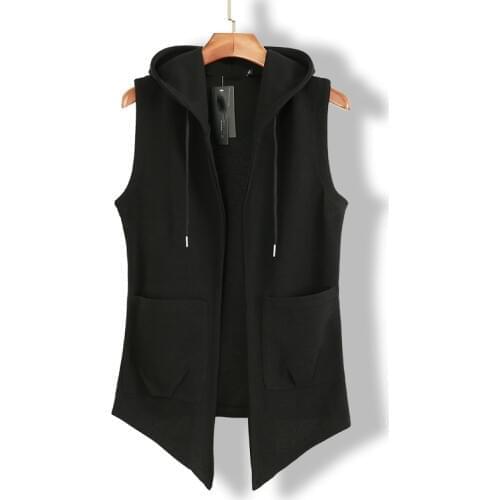 Autumn Mens Hooded Vest Slim Sleeveless Cardigan In The Long Section of Thick Outside Mens Casual Jacket Waistcoat Men Vest
