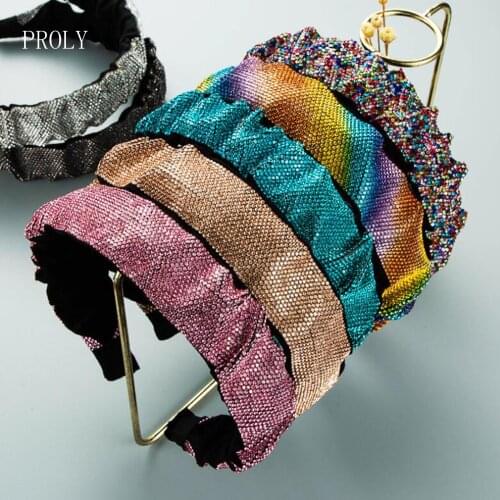 PROLY New Fashion Baroque Headband Pleated Rhinestone Hairband For Women Top Quality Headwear Adult Hair Accessories Wholesale