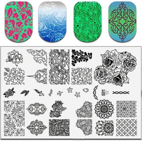 WAKEFULNESS Flowers Style Rectangle Nail Stamping Plates 9.5*14.5cm Garden Image Nail Art Stencil Manicure Template Stamp Tools