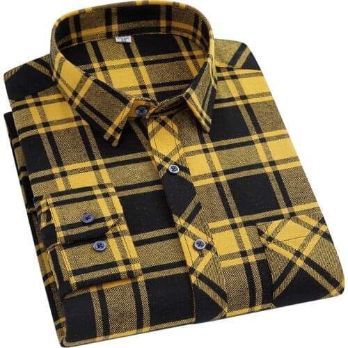 Aoliwen 100% Cotton Big Size Casual Quality Plaid Shirts Men Flannel Black Button Long Sleeve Shirts 2021 camisas para hombre
