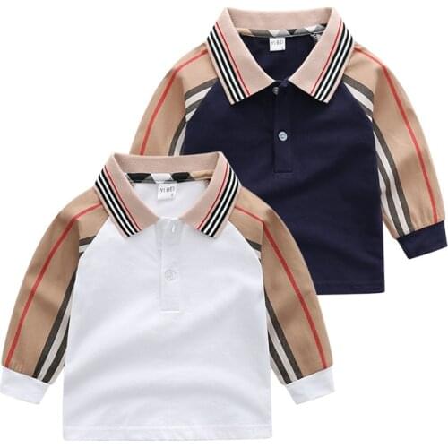 Boys Girls Polo Shirts Clothes Tops Stripes Turn-down Collar Autumn Long Sleeve Polo Shirt Boys Girls Shirts kids Shirts Outwear