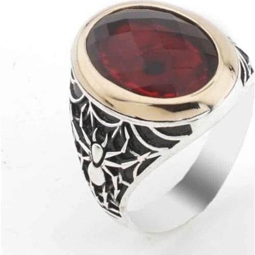 Red Zircon Stone Spider a Detailed Silver Ring