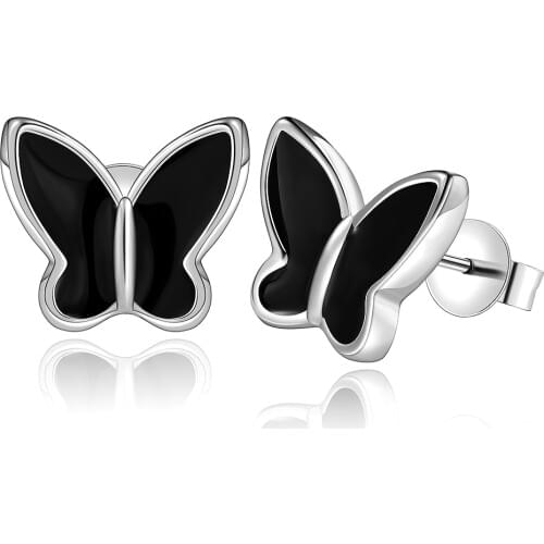 Cute Enamel Butterfly Jewelry For Woman Girl Real 925 Sterling Silver Stud Earrings Hot Sale Ear Accessories 2 Colors