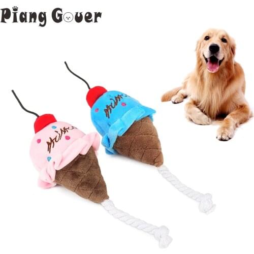 2pcs Pet Dog Puppy Plush Squeak Toys Clean Tooth Chew Ice Cream Sound Toys