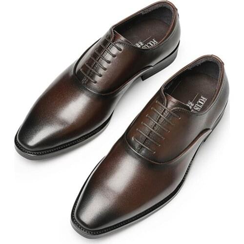 Handmade Men Genuine Wingtip Luxury Leather Classic Oxford Pointed Toe Laces Up Dress Brogues Wedding Business Platform Shoes