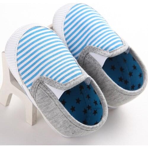 Spring and autumn baby boy girl blue red striped cotton first walker shoes soft soles baby shoes