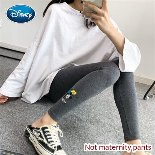 Cartoon Mickey Embroidery Ladies Spring And Autumn Casual Leggings Girl Cotton Stretch High-Waisted Thin-Footed Cropped Trousers