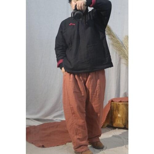 Women Winter Padded Solid Color Elastic Waist Pants Knickerbockers Female Vintage Padded Trousers Ladies Retro Thick Pants