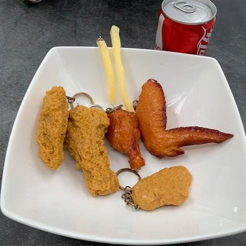 1 Pcs Imitation Food Keychain French Fries Chicken Nuggets Fried Leg Wing Pendant Childrens Toy Promotional Key Chain Ring Gift