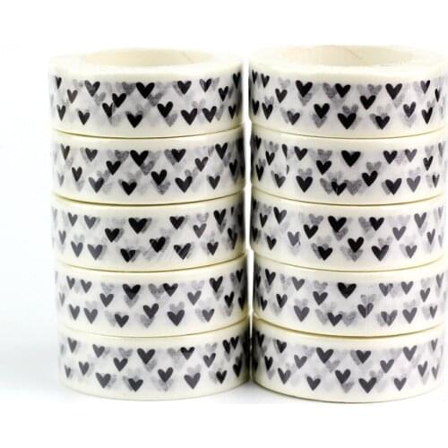 10pcs/lot Cute Black and White Hearts Washi Tapes Paper DIY Decor Scrapbooking Planner Adhesive Masking Tapes Kawaii Stationery